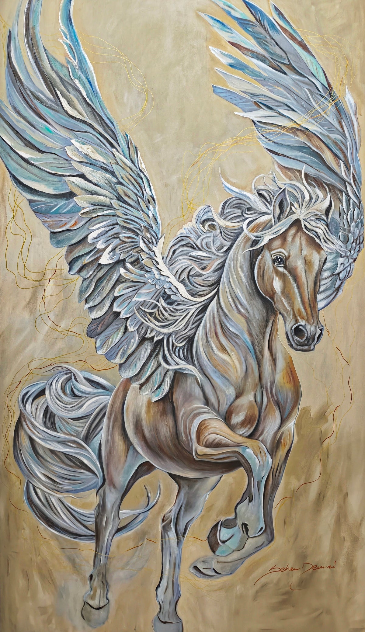 Pegasus-El Yapımı Orijinal Yağlıboya Tablo -80*120 cm