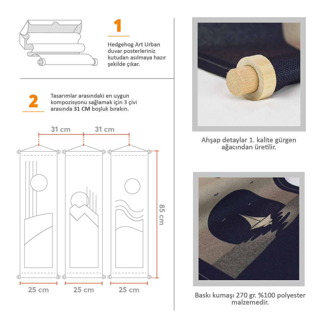 Sun and the Moon Fabric Poster Set, Wall Decoration